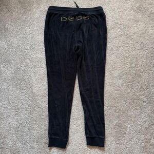 Bebe Sport Black Velour Joggers Studded Logo Y2K Loungewear Pants Size L